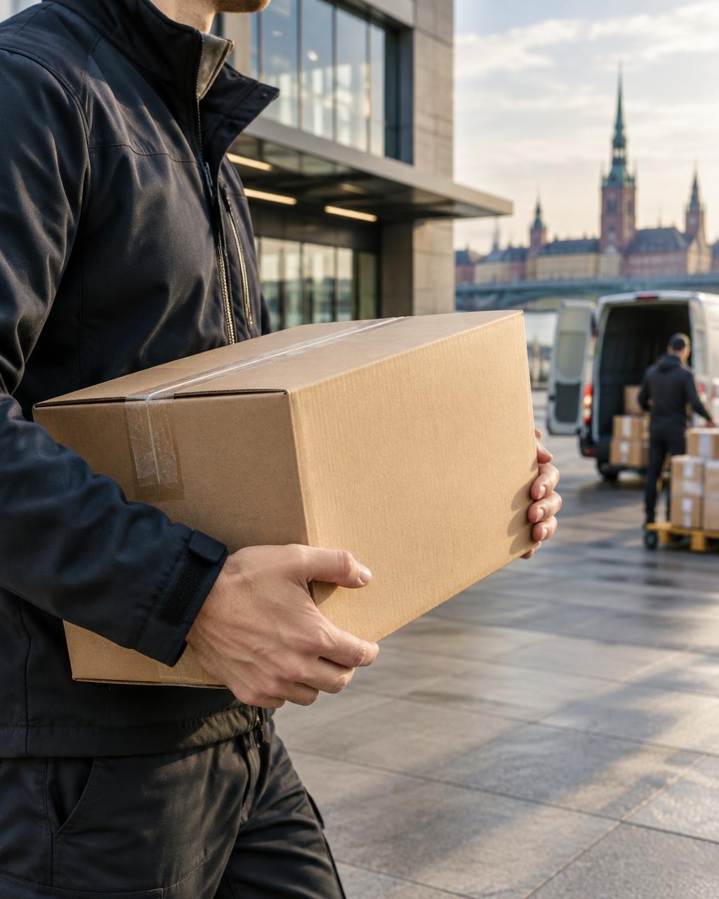 Kurjeris su siunta miesto logistikos centre