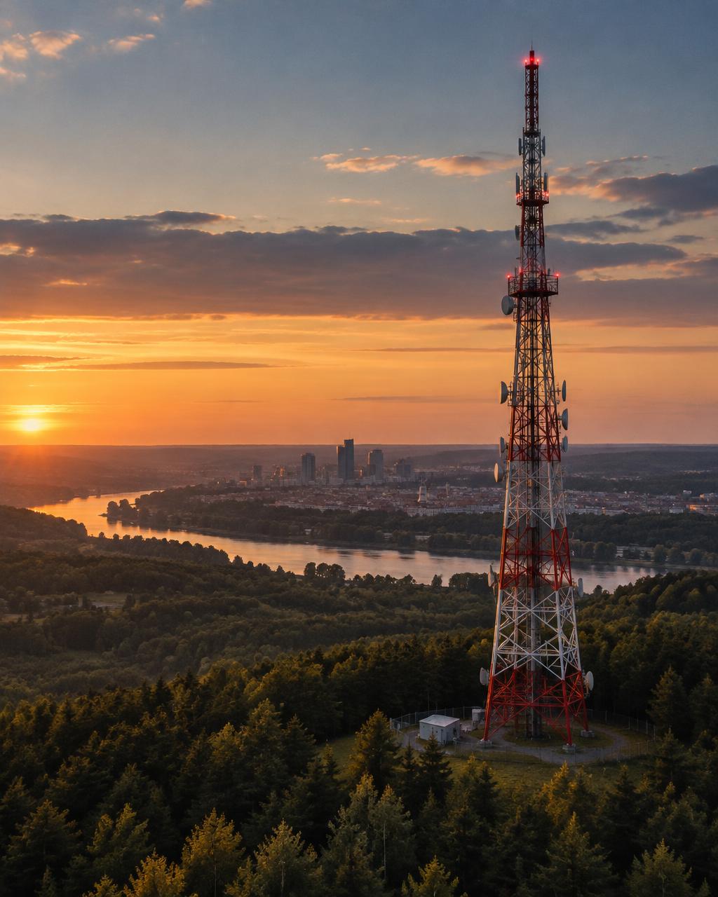 Telekomunikacijų bokštas prie Vilniaus saulėlydžio metu